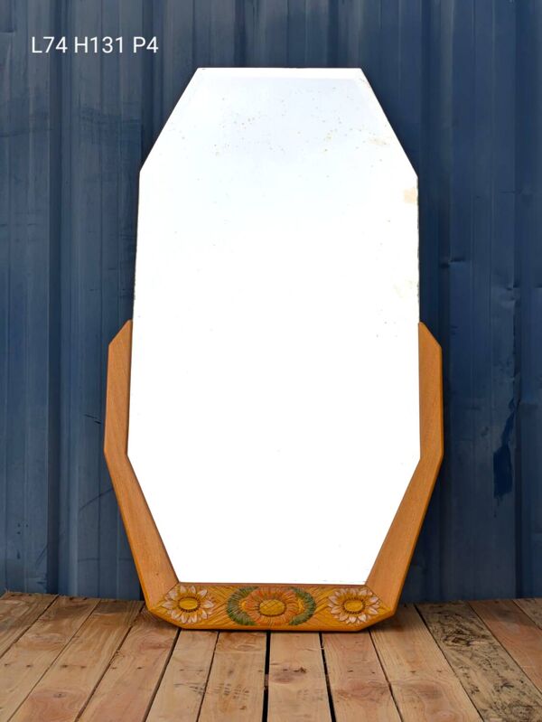 Miroir Octogonal biseauté Art Déco, Teck, 131cm
