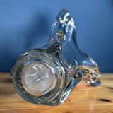 Large Twisted Crystal Vase with Three Points 20th Century Round Base Height 24cm