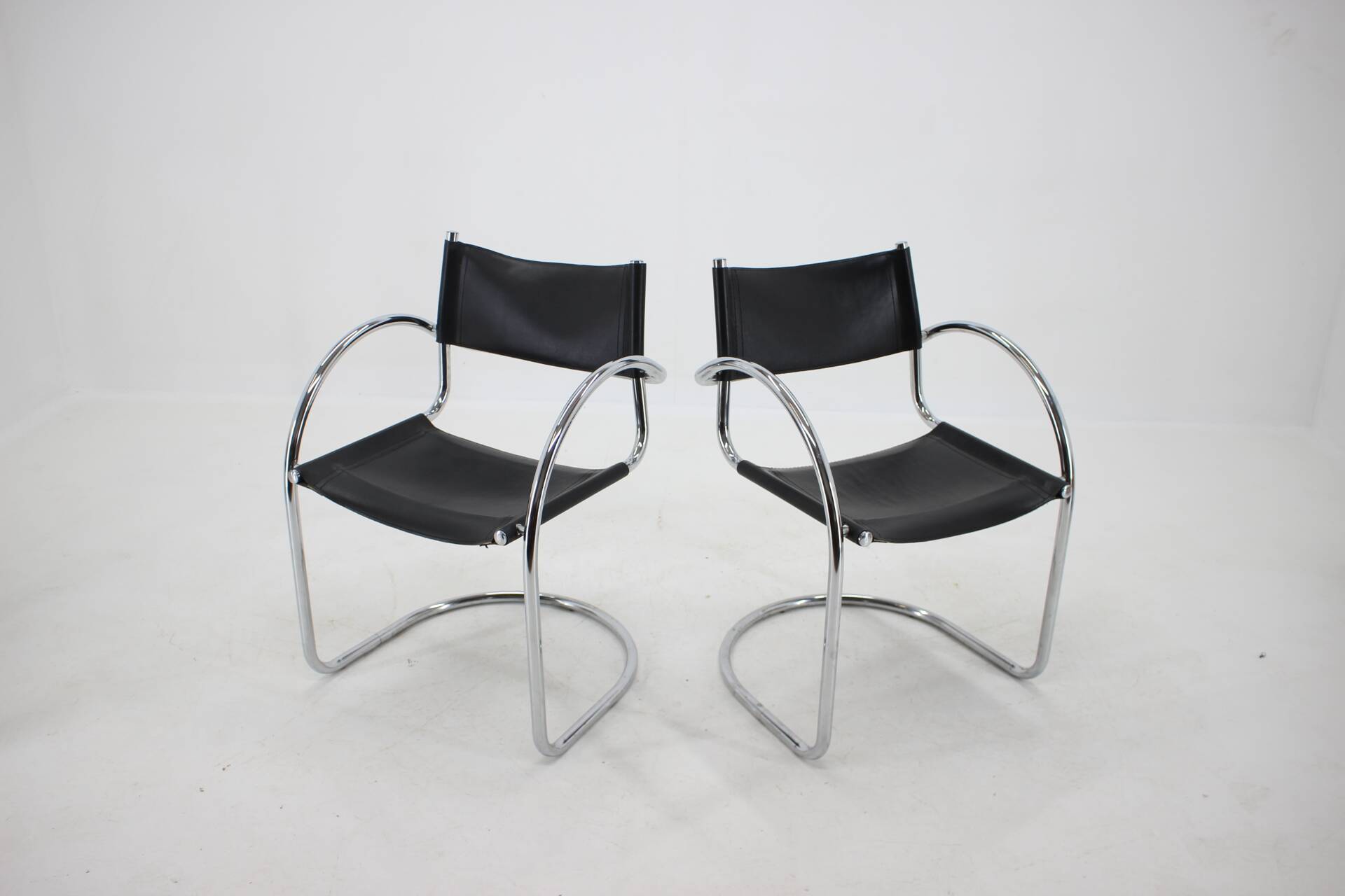 1970s Set of Four Chrome and Leather Tubular Chairs, Czechoslovakia