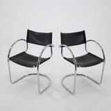 1970s Set of Four Chrome and Leather Tubular Chairs, Czechoslovakia