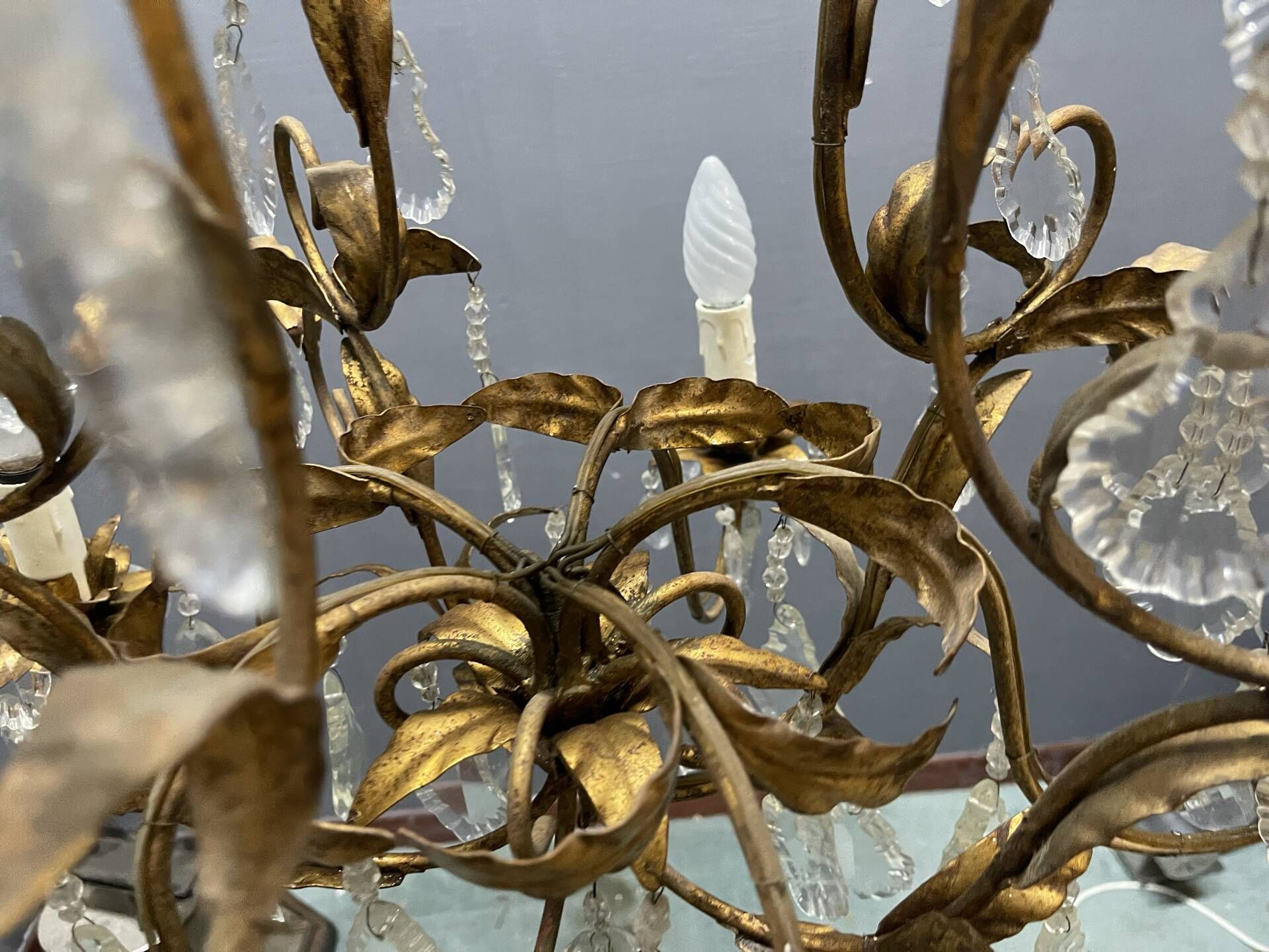 Vintage Italian Florentine Gold Gilt Tole Chandelier 1950’s 