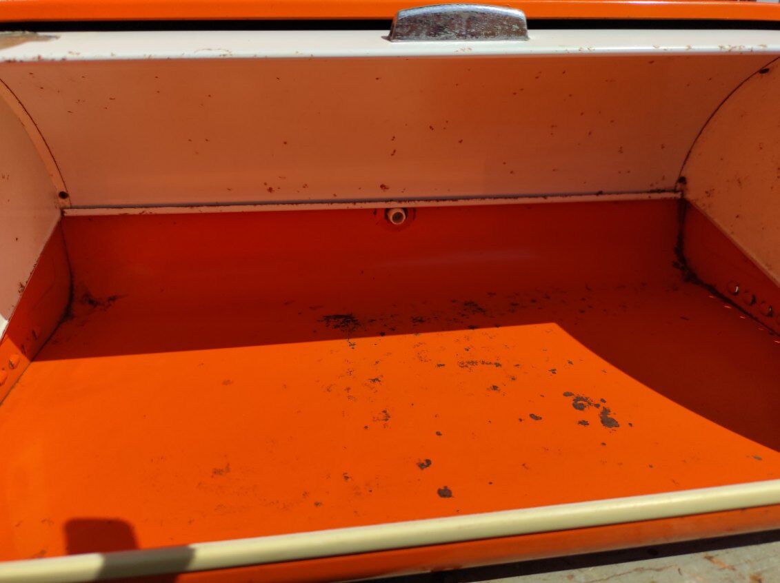 vintage orange bread hutch 70s