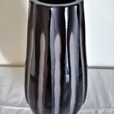 Vase Art Déco en verre épais taillé à la main en traits verticaux irréguliers H30