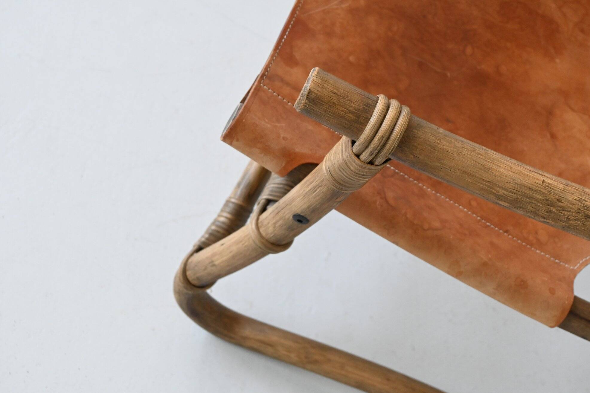 Espri safari chair in cognac leather and bamboo IKEA Sweden 1970