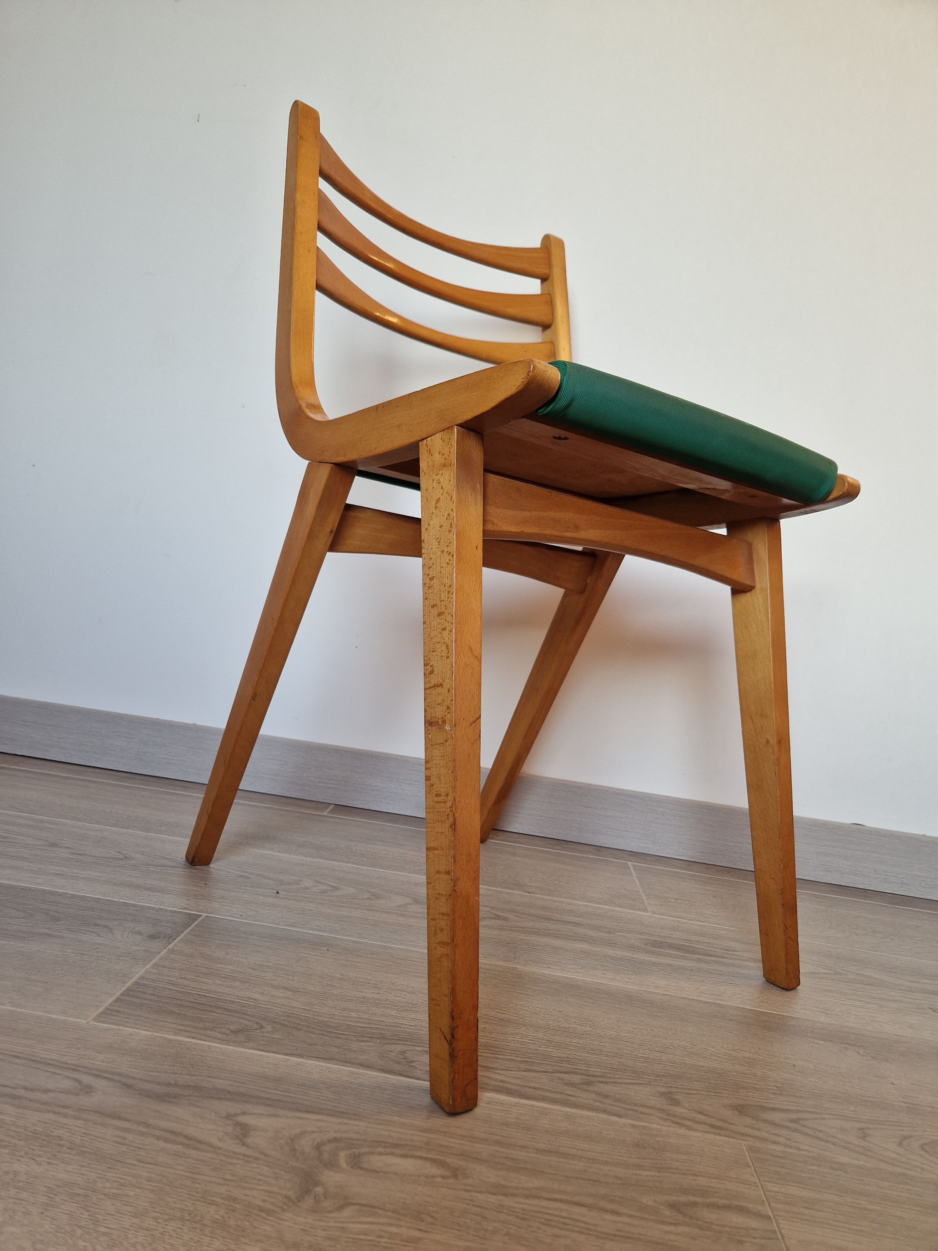 Scandinavian chair vintage beech and green vinyl