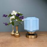 Vintage art deco globe table lamp in blue opaline