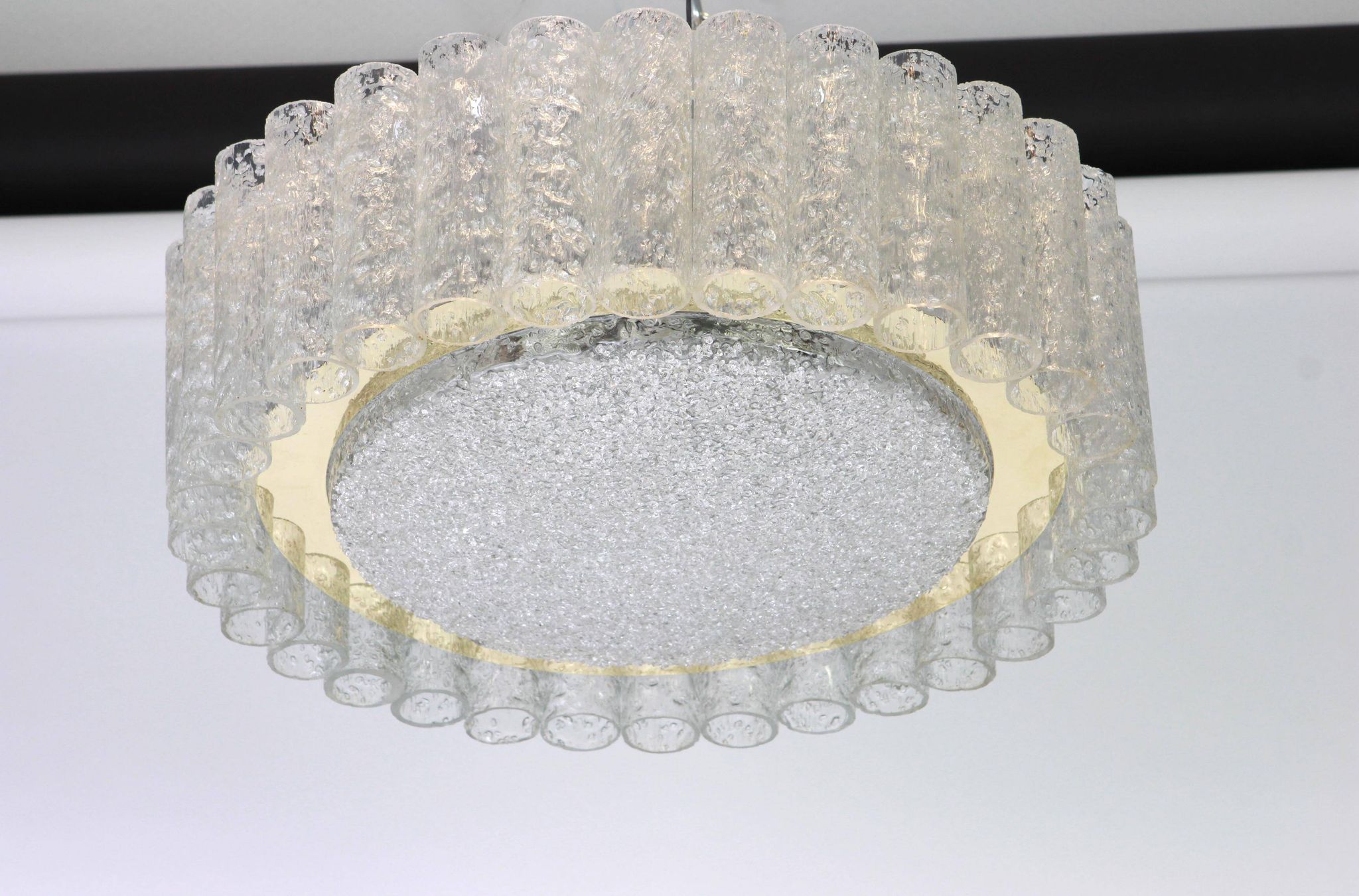 Lustre Doria Murano en tubes de verre avec entourage en laiton, Allemagne, années 1960