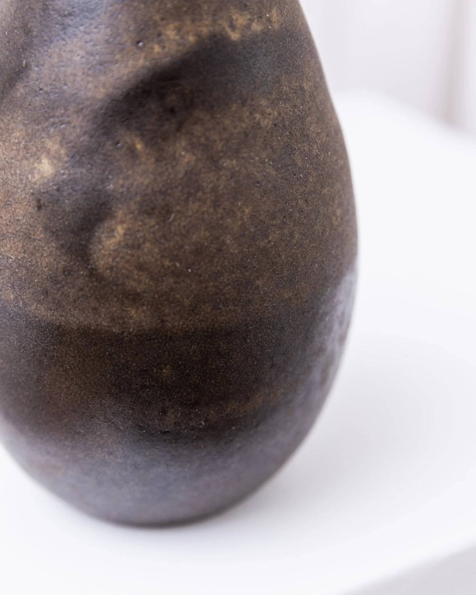 Dark brown ceramic Studio Keramik vase by Elisabeth Dunker, organic mid-century 1960s