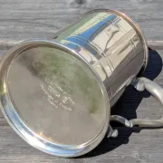 Half-pint beer tankard, silver-plated copper, handle, England, pub.