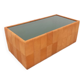 Vintage Swiss rectangular coffee table by De Sede in smoked glass and leather.