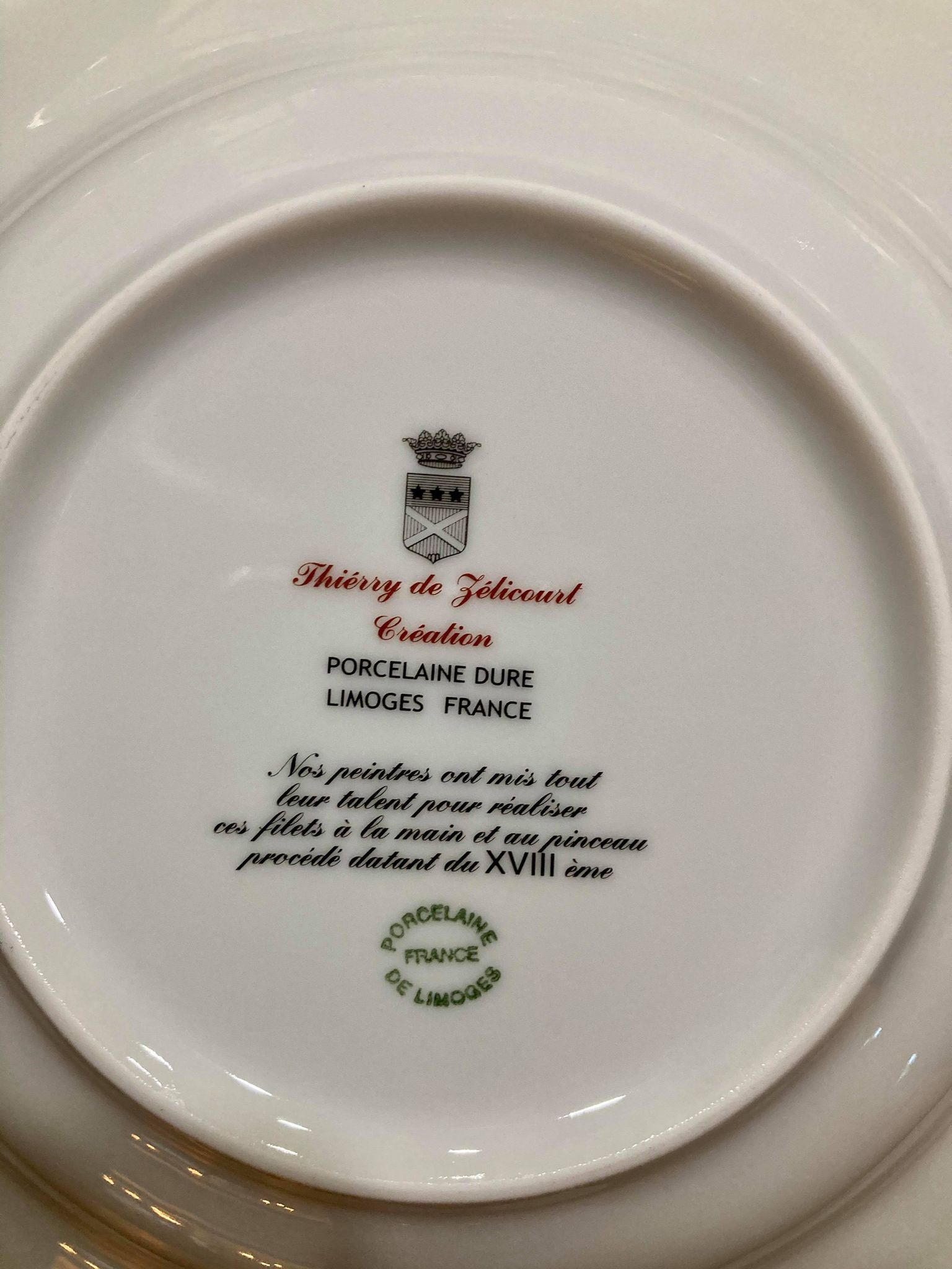 Set of 6 porcelain plates Thierry de Zélicourt