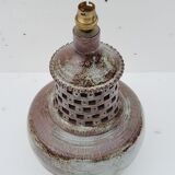 Vintage lamp foot in openwork ceramic email brown gray signed