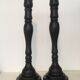 Pair black wood candle holders H52cm