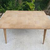 Scandinavian extendable dining table renovated in raw wood