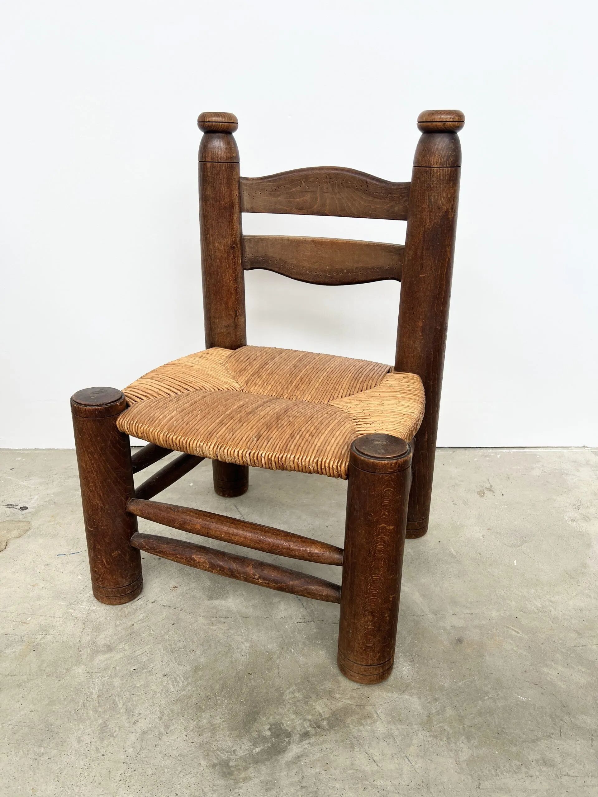 Dudouyt style straw-seated fireplace chair