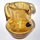 Pichet vintage en verre bullé jaune ambré La Rochère