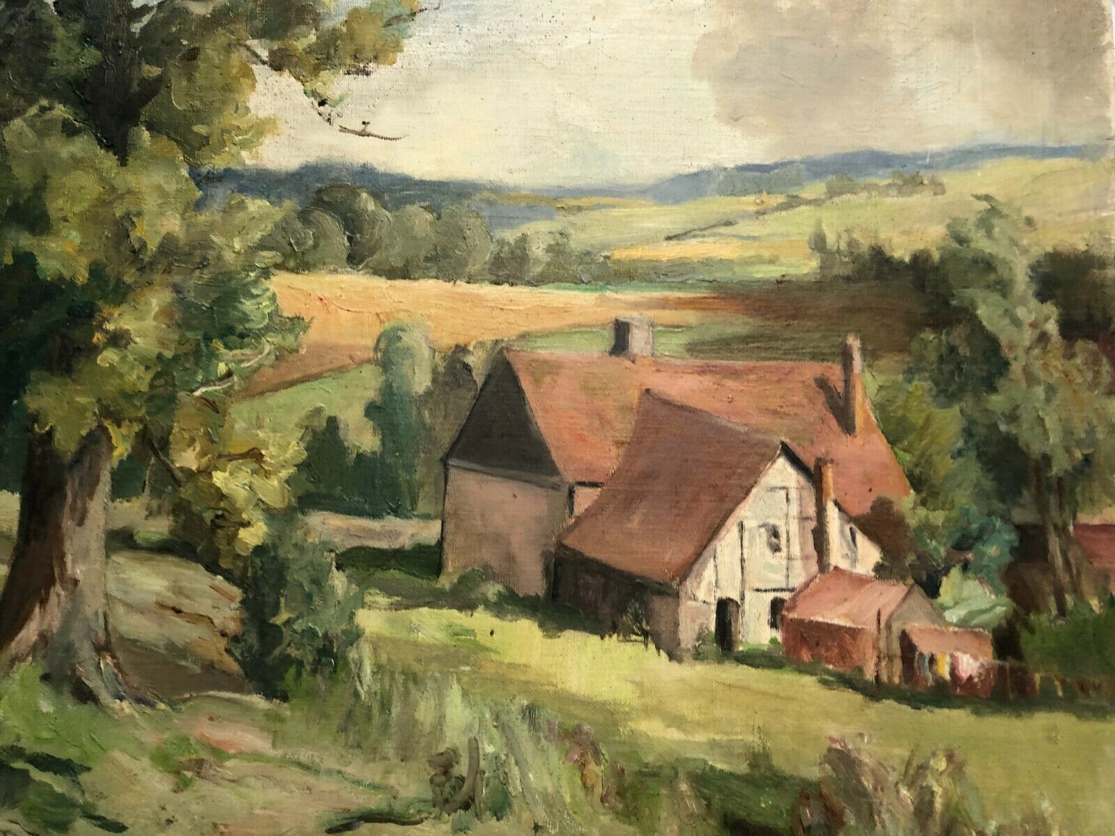 Oil on cardboard landscape 20th century sign Fude Plois 20th century