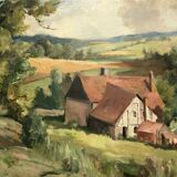 Oil on cardboard landscape 20th century sign Fude Plois 20th century