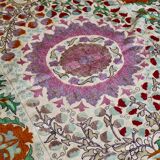 Antique hand embroidered silk suzani bedspread