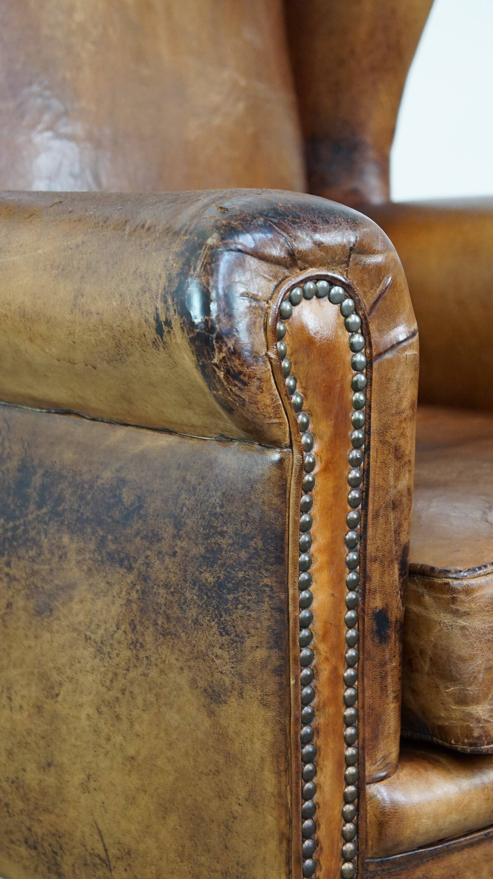 Sheepskin leather wing chair