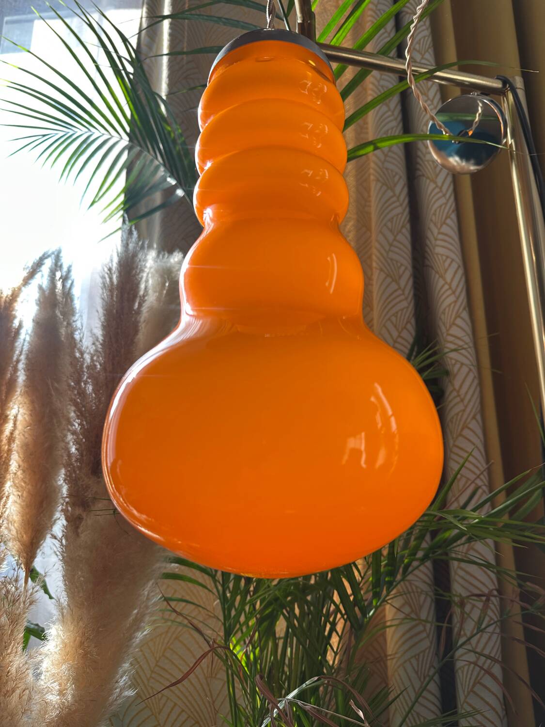Vintage seventies orange opaline pendant light
