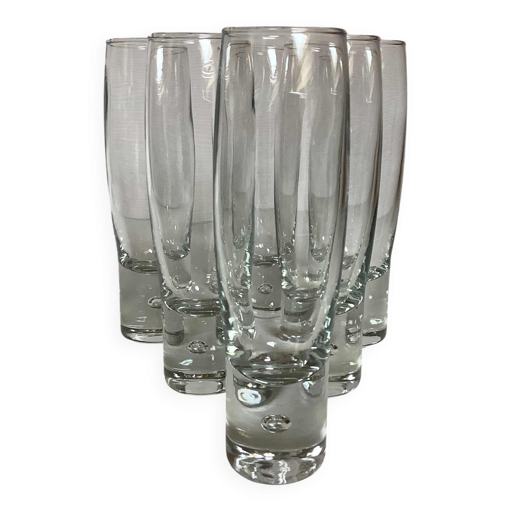 6 bubble flutes with a foot in the Kosta Boda style