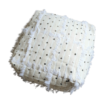 Berber pouf handira white sequins
