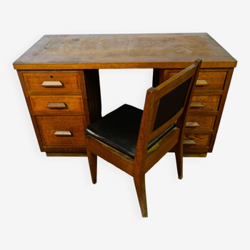 Bureau en chêne art nouveau et sa chaise