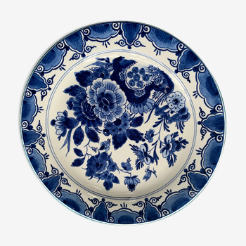 Assiette en porcelaine de delft. Motif asiatique fleurs bleues porceleyne fles delft ancienne