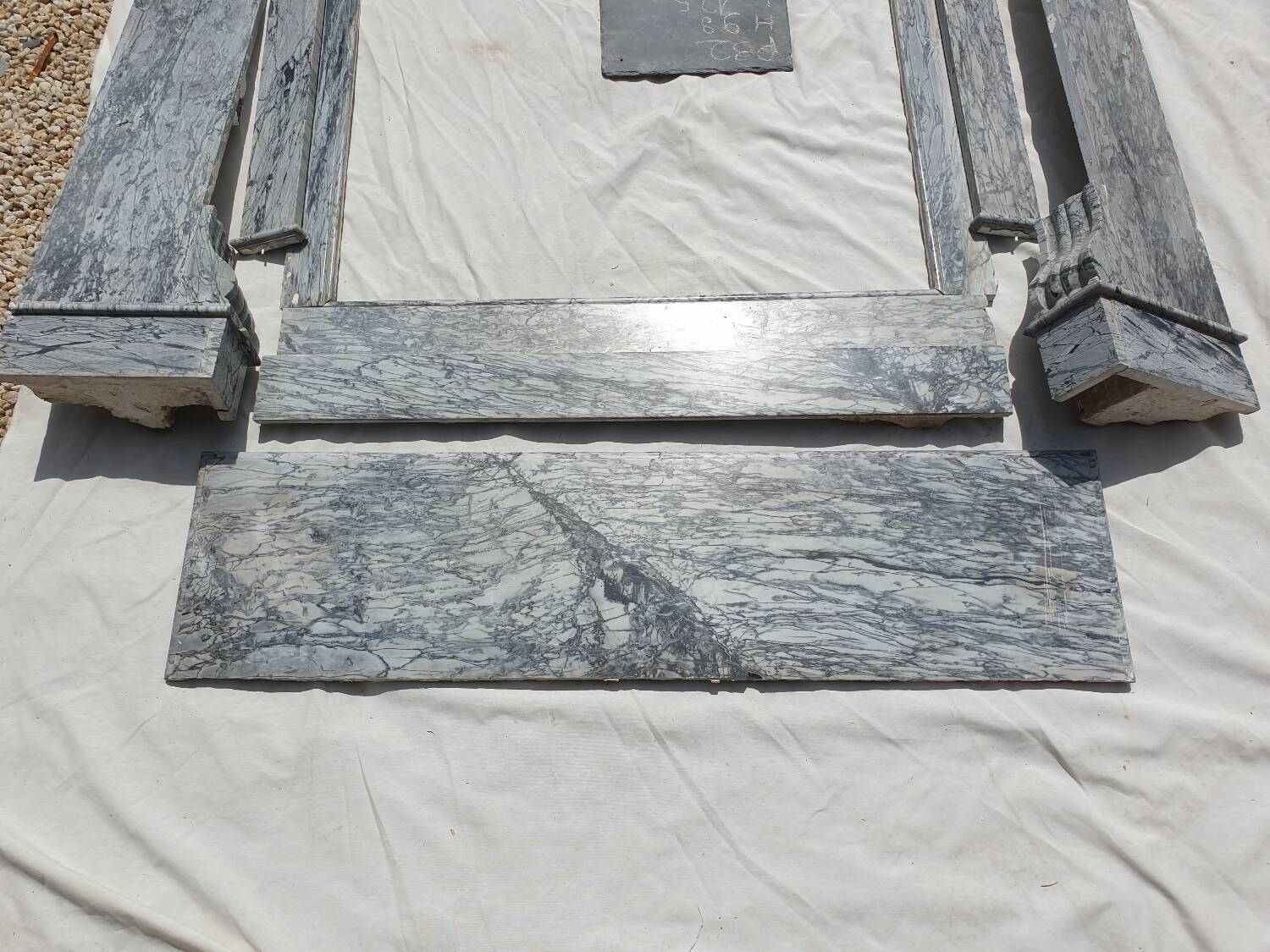 Napoleon III modillion fireplace in gray marble late 19th century