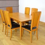 6 Vintage Blond Oak Chairs, France 1960