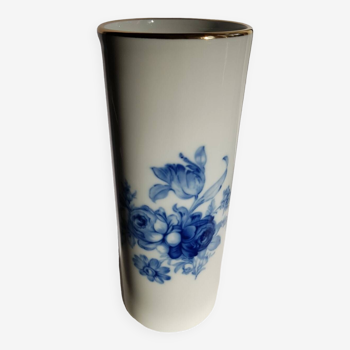 Limoges white porcelain vase in blue decoration and golden rim
