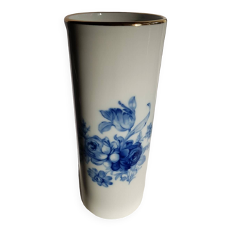 Limoges white porcelain vase in blue decoration and golden rim