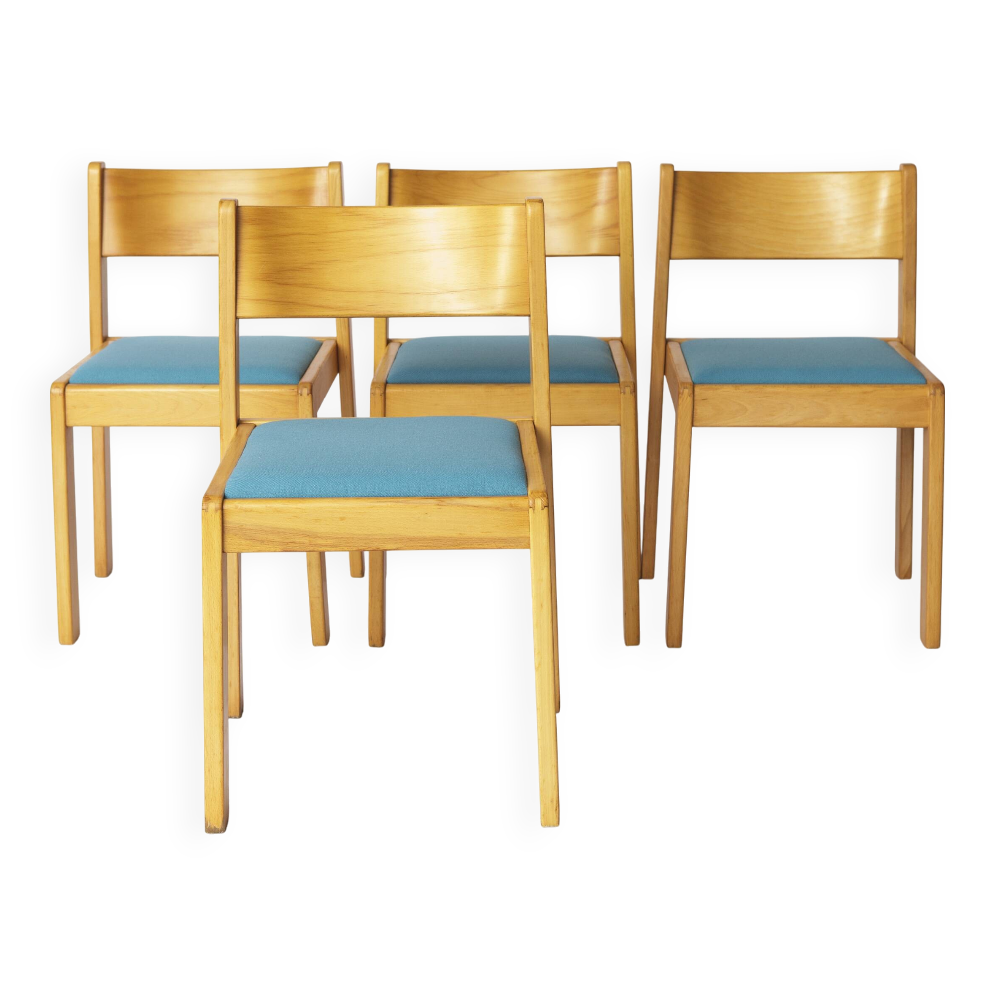 Set of 4 Vintage Flötotto Stacking Chairs – 1970s German Design, Beech Wood