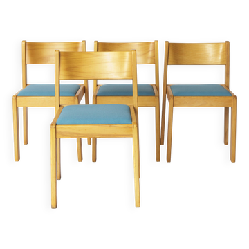 Set of 4 Vintage Flötotto Stacking Chairs – 1970s German Design, Beech Wood