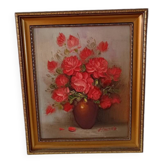Red roses bouquet painting