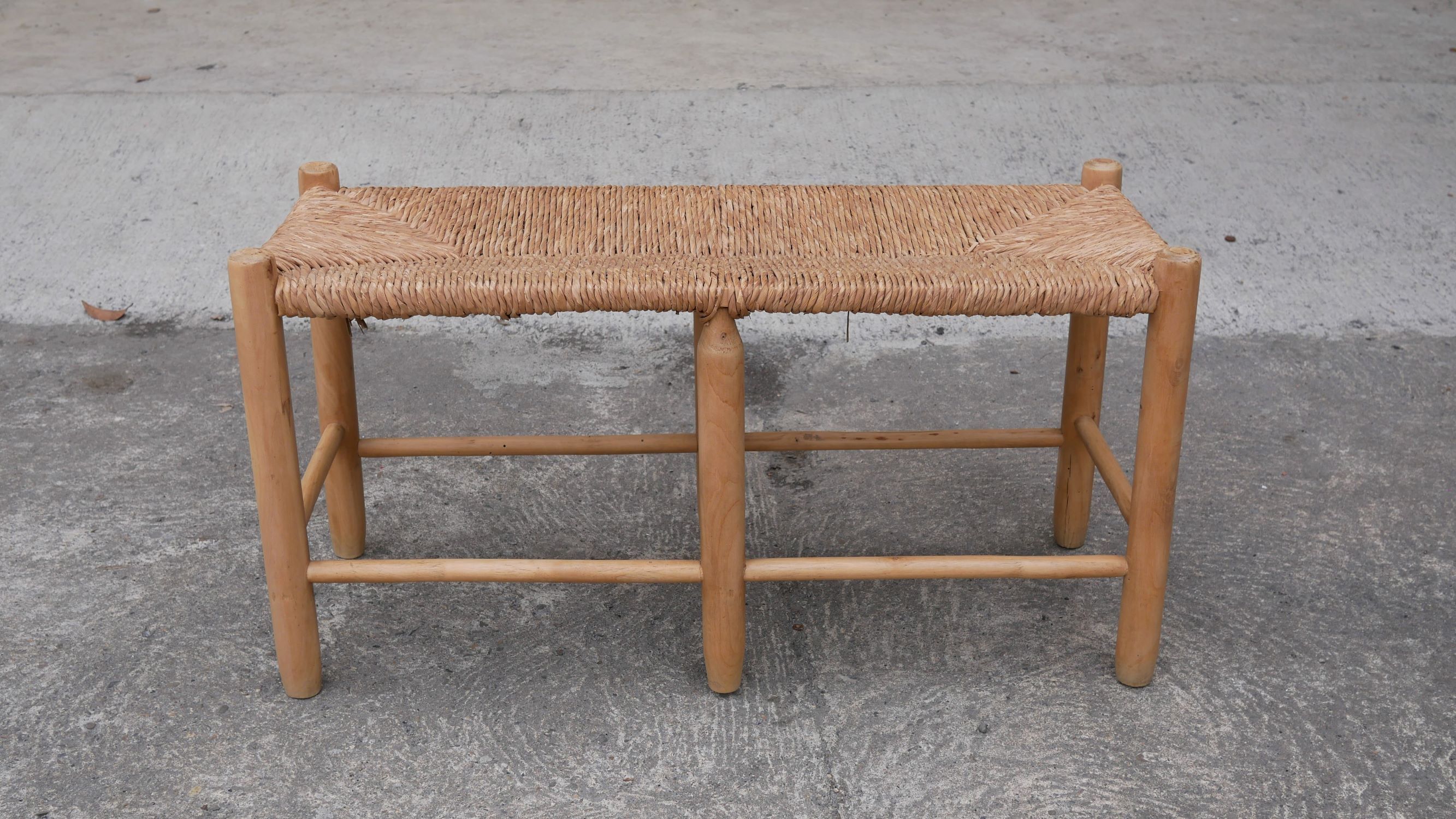 Wood and straw vintage bench
