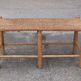 Wood and straw vintage bench