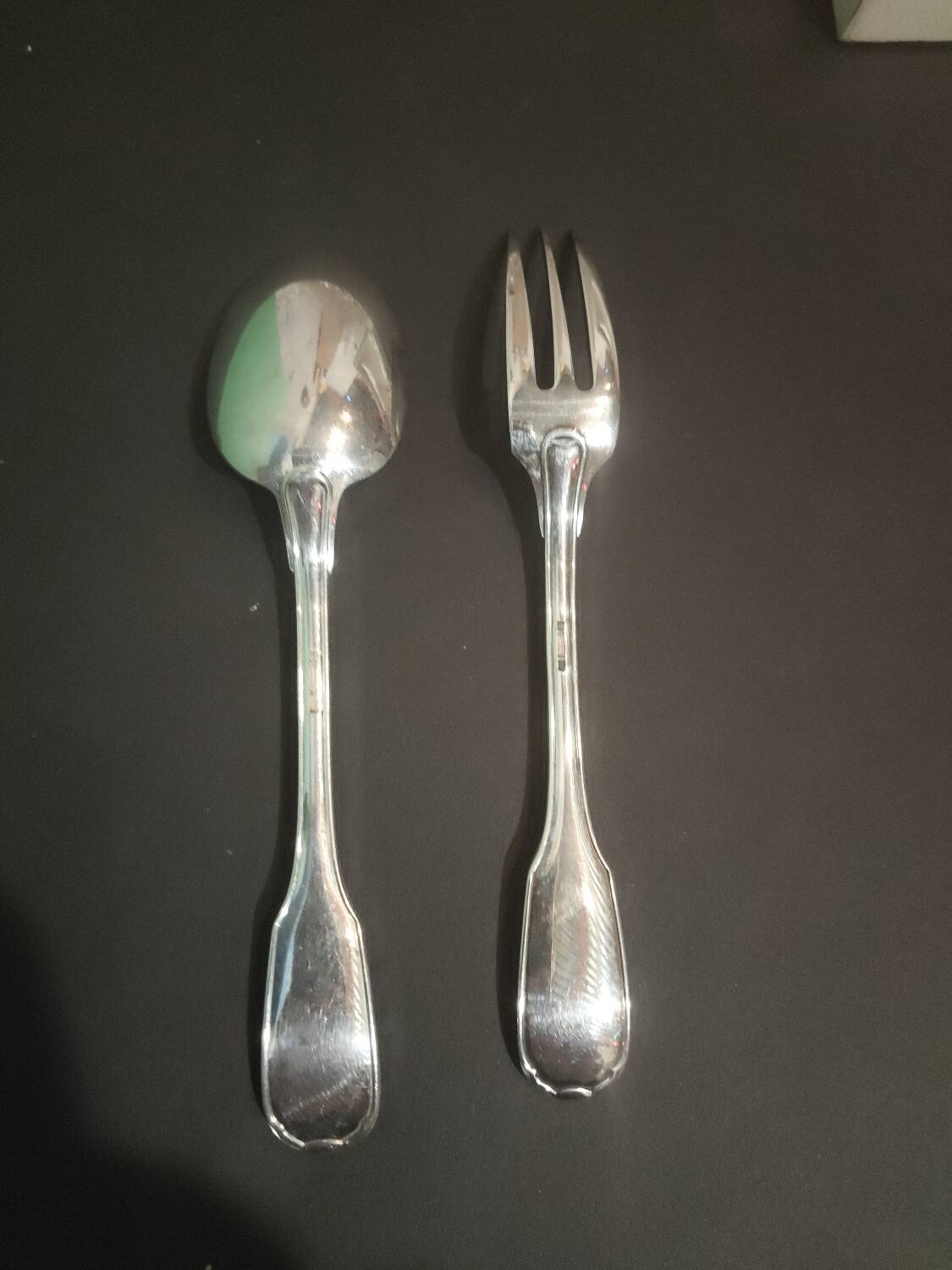 Christofle box – Child's spoon & fork – Silver-plated metal