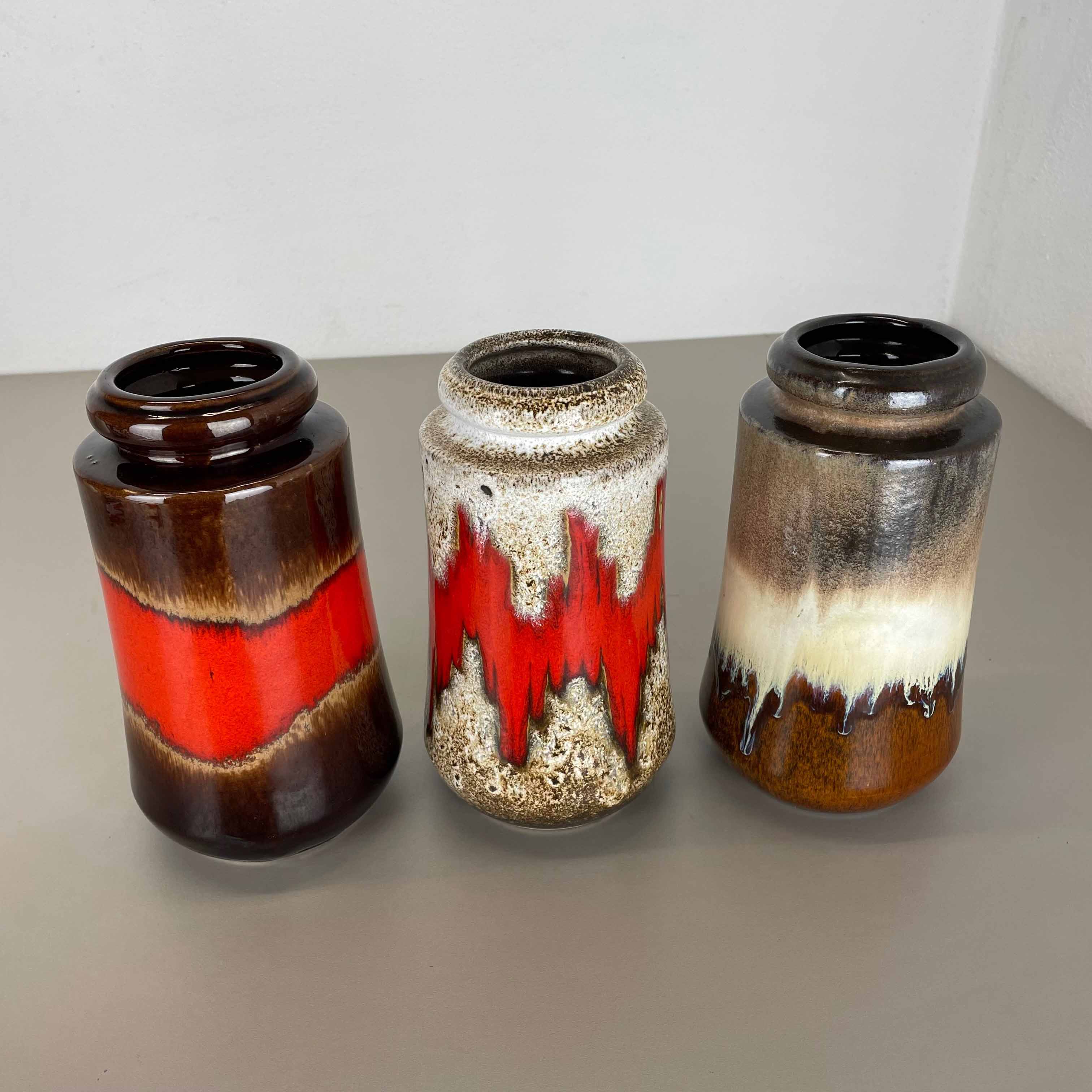 Set of three Vintage Pottery Fat Lava Vases Made by Scheurich, Germany, 1970s