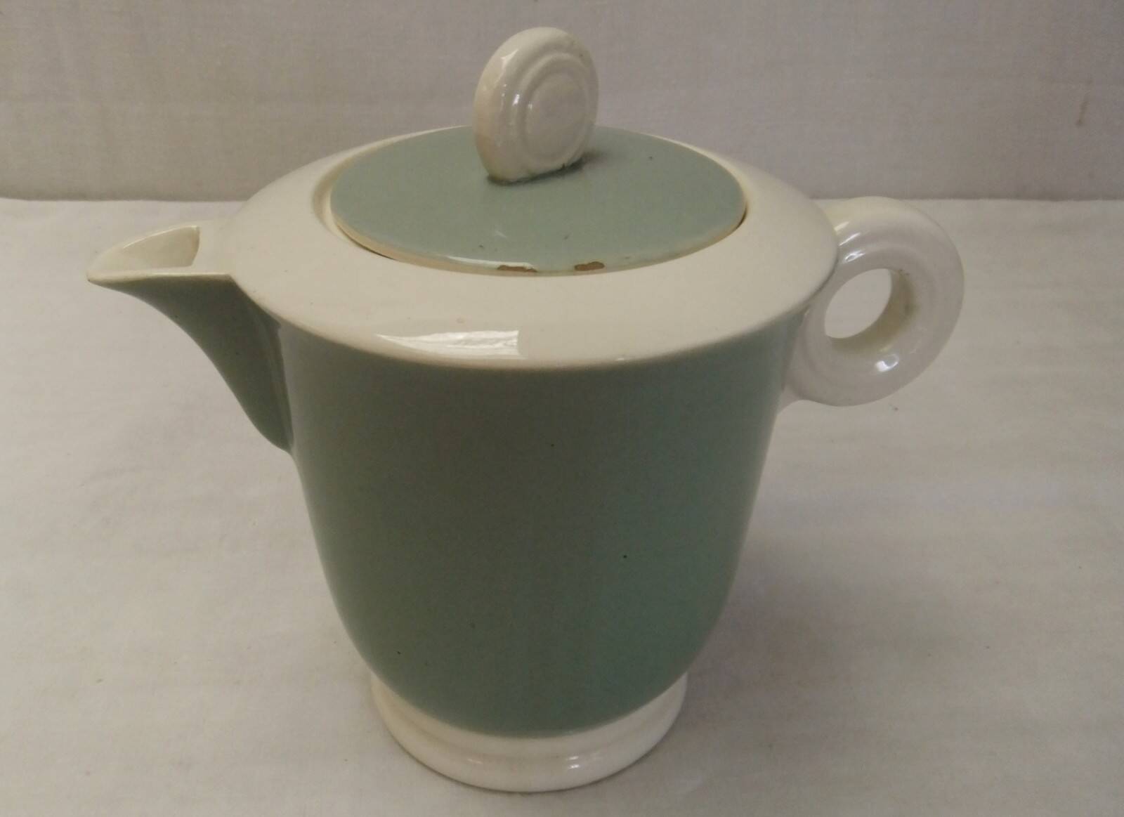 Digoin Sarreguemines almond green vintage Art Deco earthenware coffee set