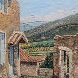 Tableau hsp "vue de mirmande" drôme, village et vigne signé raymond rigal