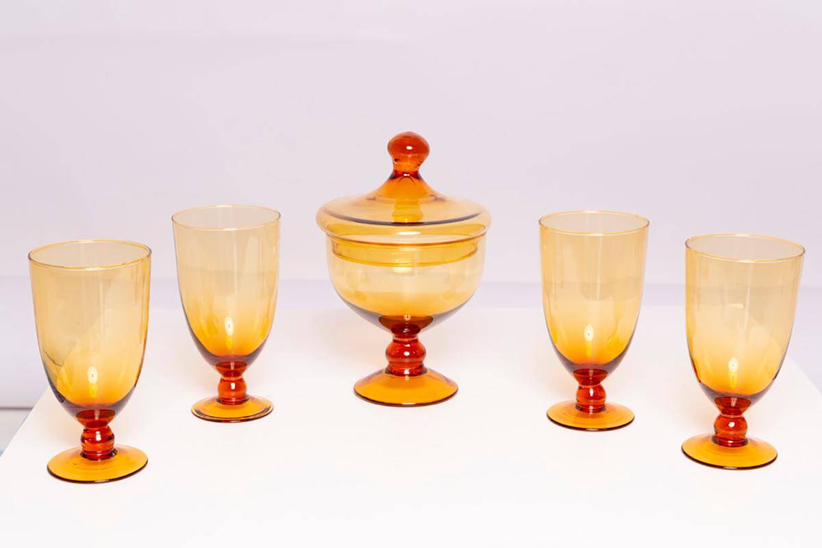 Set of four glasses and a sugar bowl Murano, Europe, 1960s