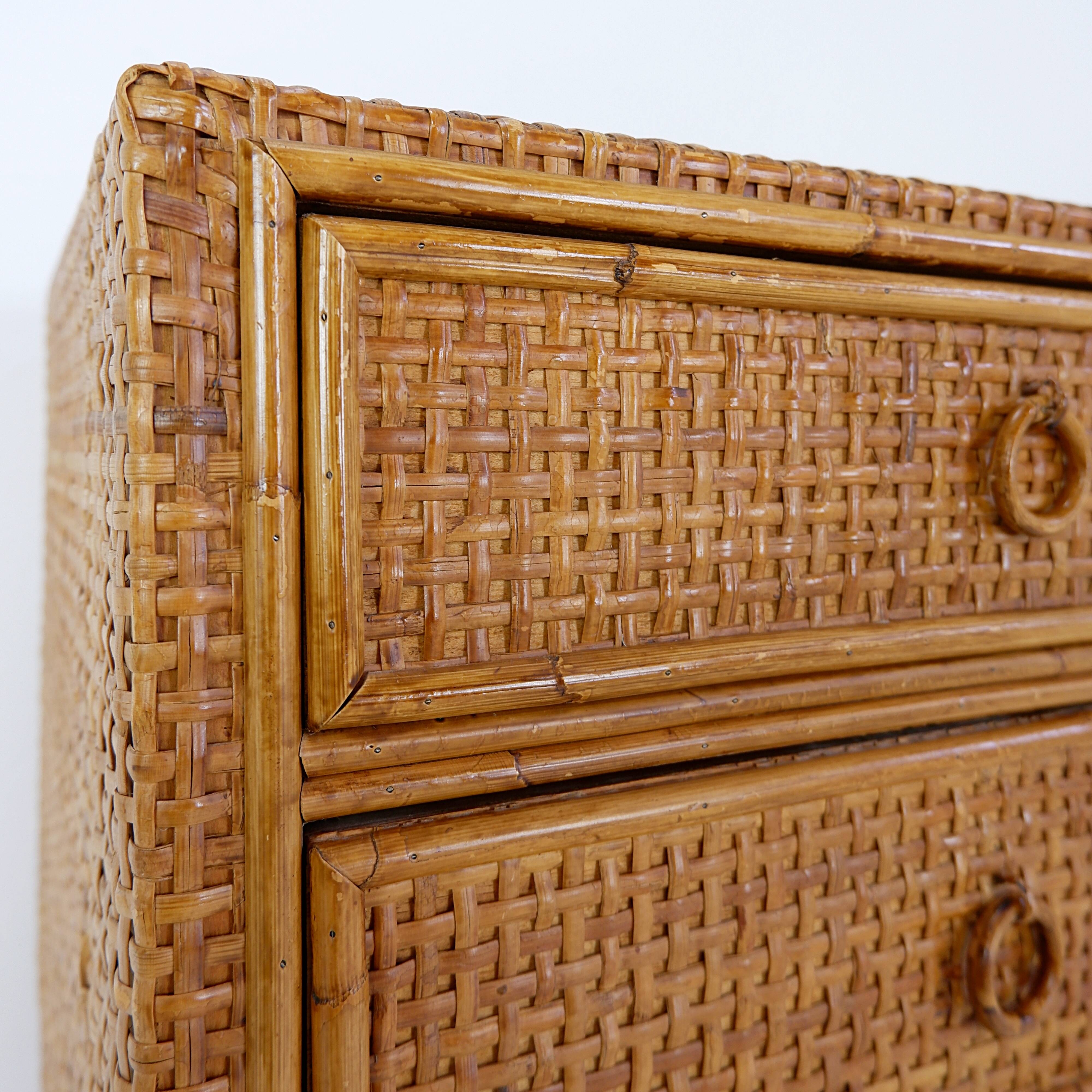 Vintage Bamboo And Rattan Chest Of Drawers - 1960s