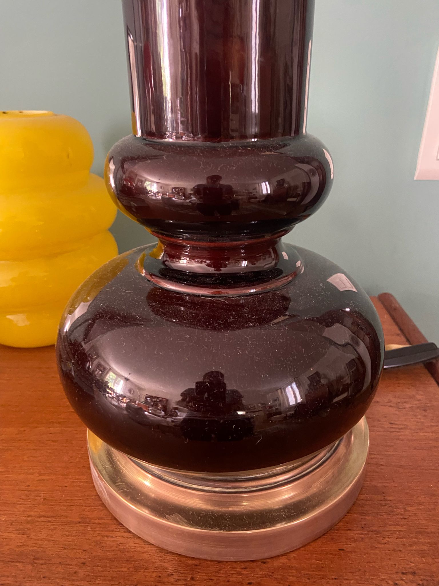 Pied de lampe en céramique et laiton années 70