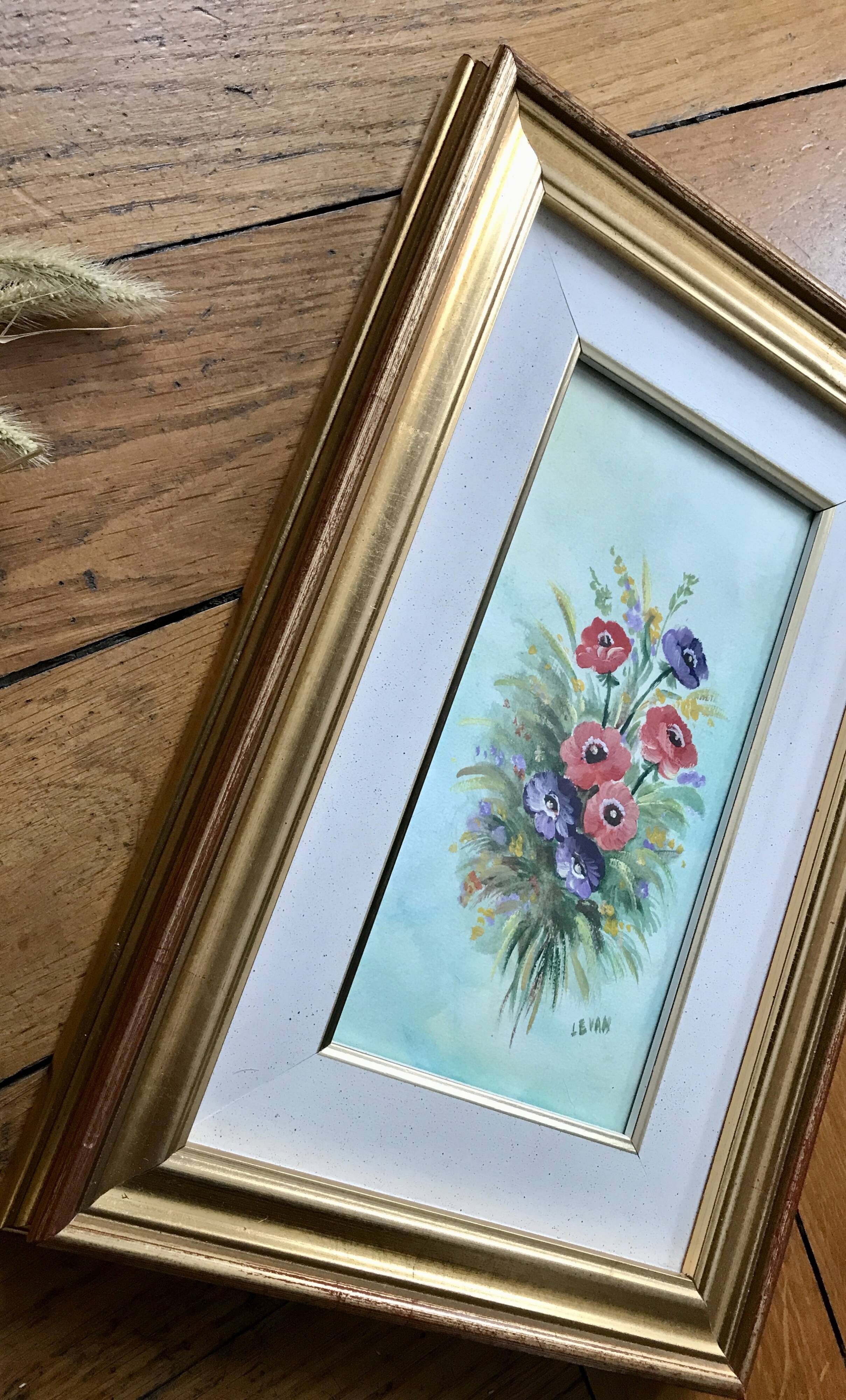 Very pretty framed watercolor bouquet of flowers Italy