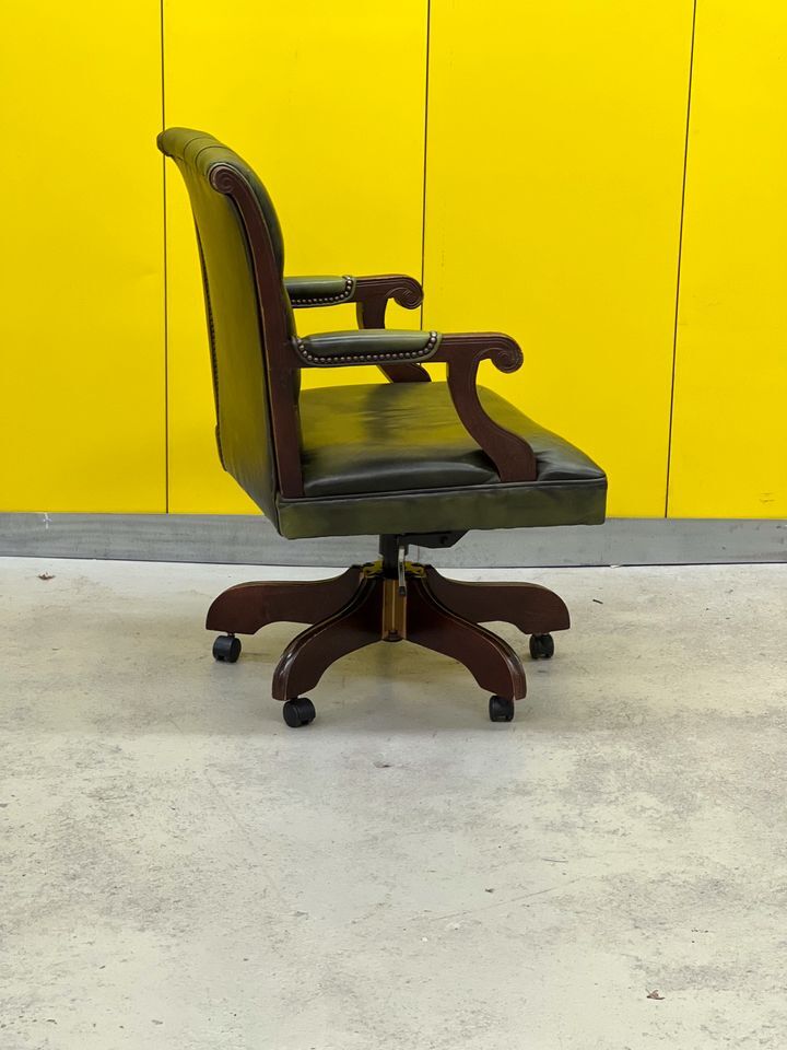 Vintage Green Leather Chesterfield Gainsborough Swivel Desk Chair