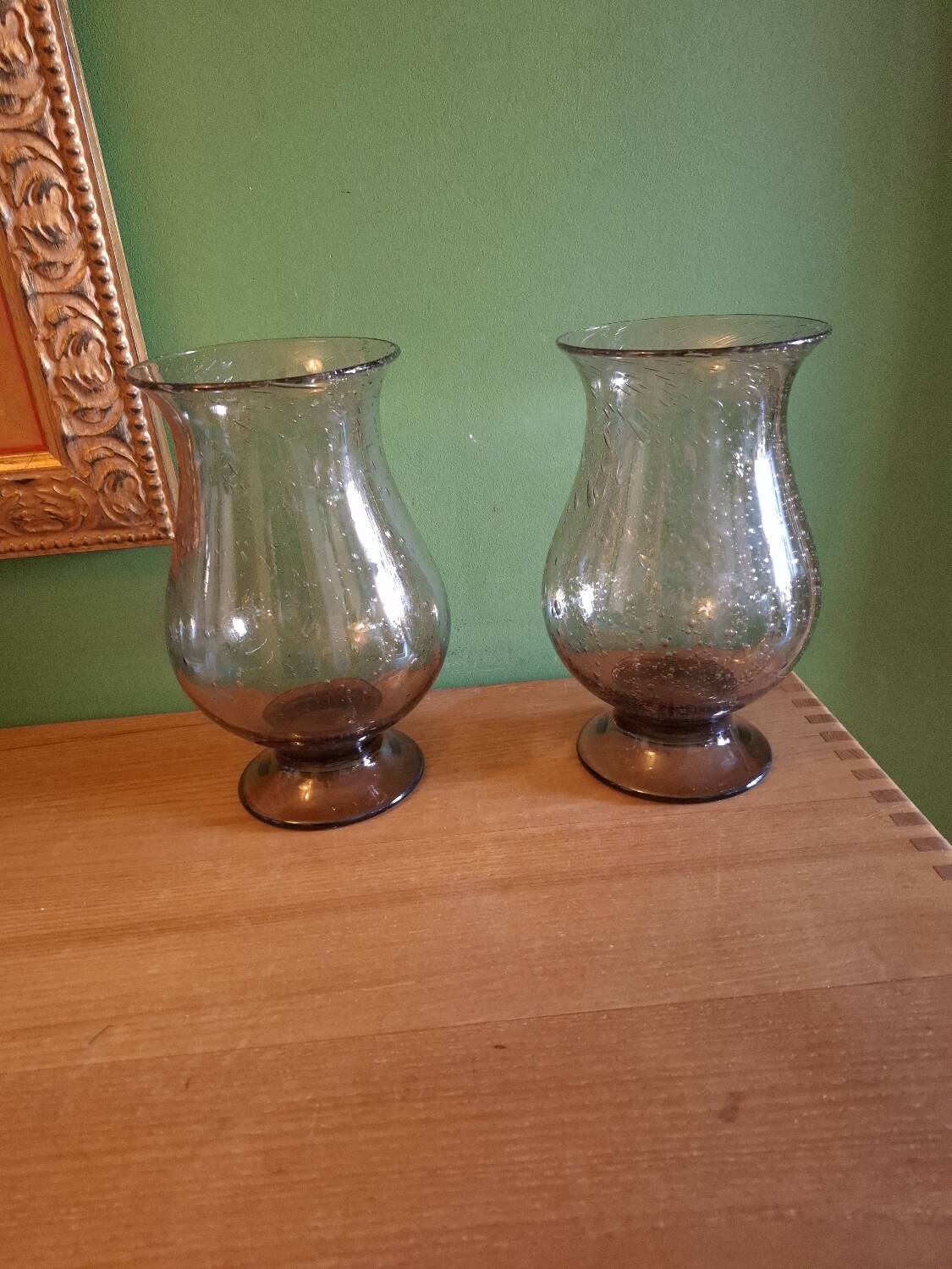 Two blown glass tealight vases
