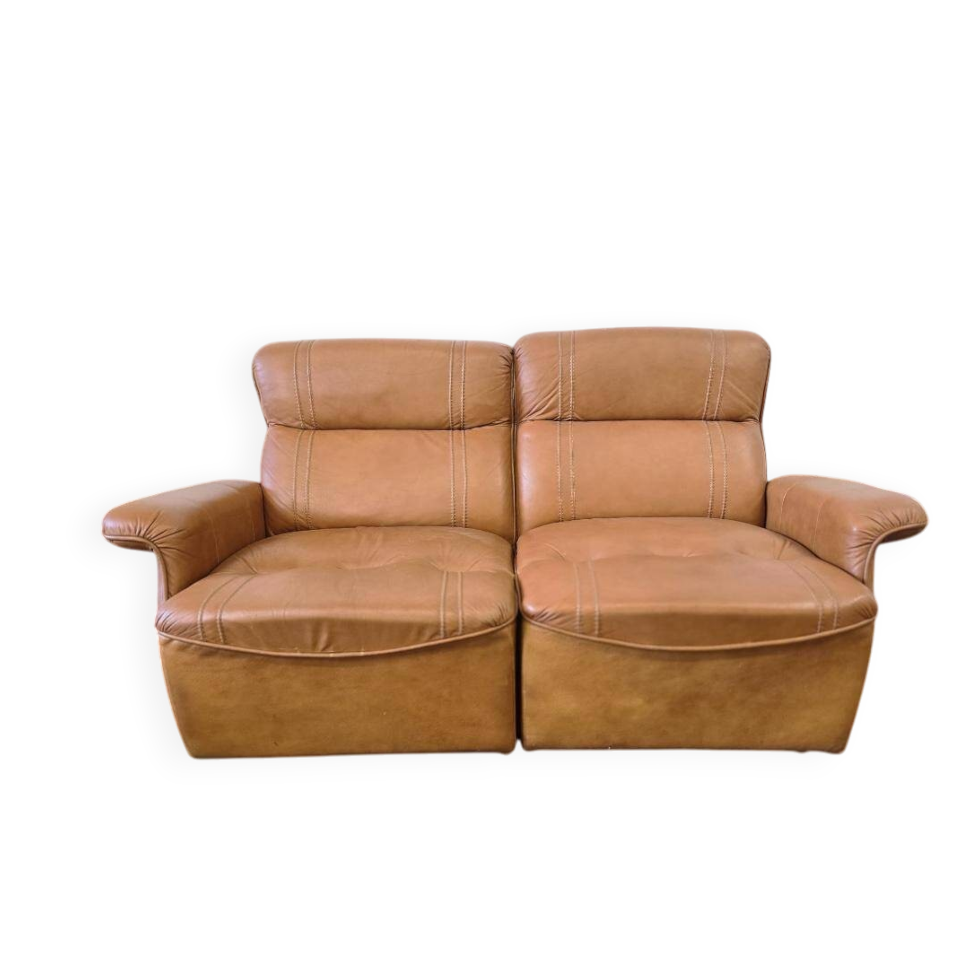 Vintage two-seater cognac leather sofa