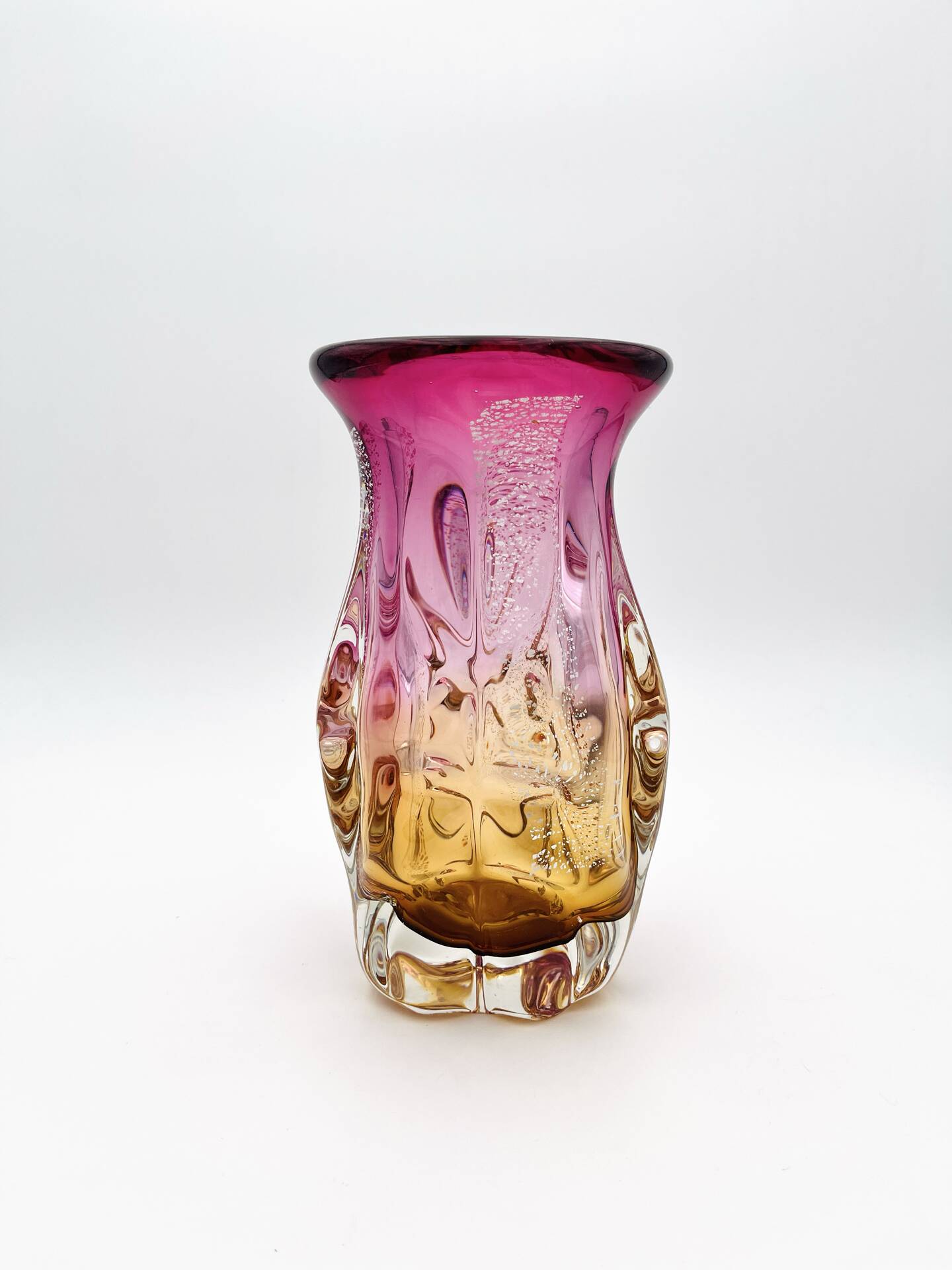 Vase Studio Glass Josef Hospodka Chribska Sommerso Feuille Argent